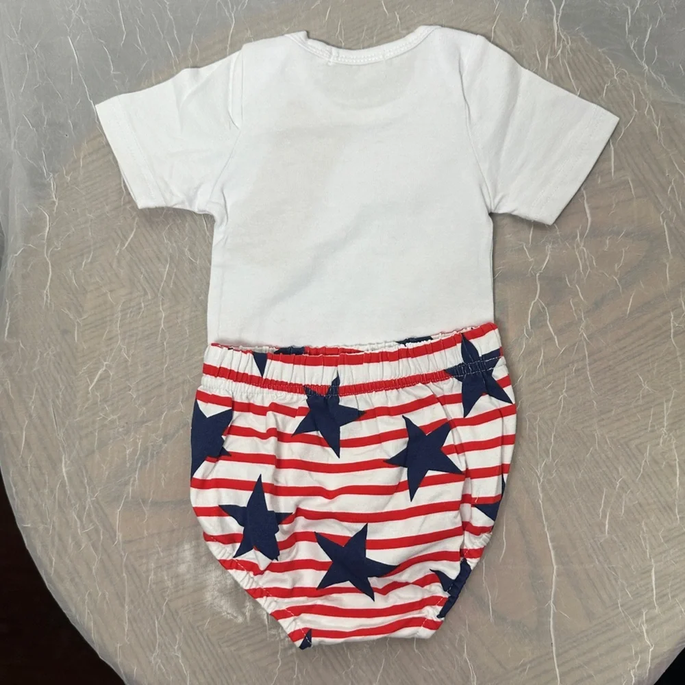 3/$20💥 Red‎ White & Blue Stars & Stripes Little Miss Independent Newborn Outfit